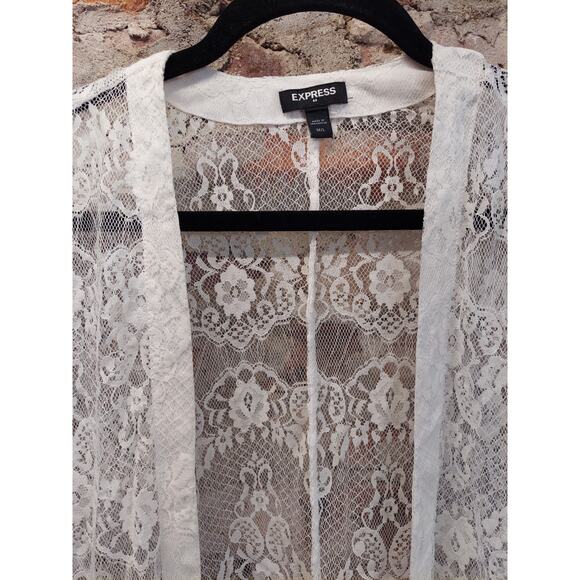 Express White Lace Cardigan Womens Sz M/L Long (nj) - Picture 2 of 2